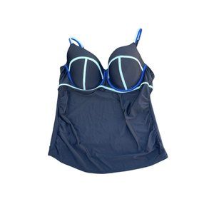 Cacique Swim Tankini Top. Black/Blue, Size 44DD